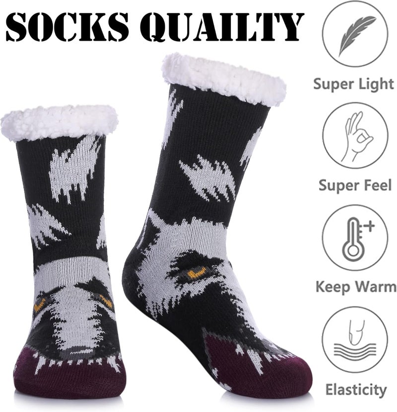 LINEMIN Mens Warm Slipper Socks Soft Cozy Fuzzy Fleece-Lined Winter Non Slip Indoor Christmas Socks - Image 4